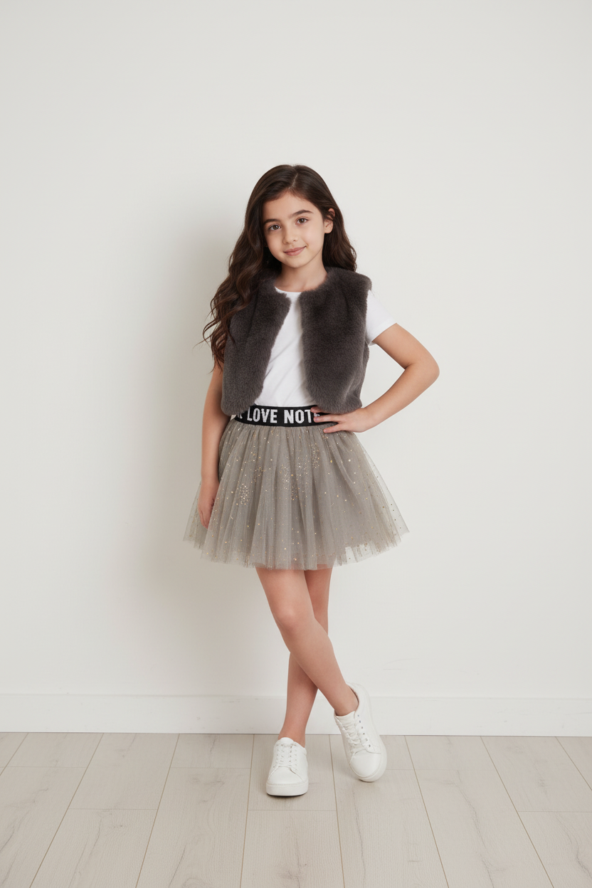 Tulle Star Skirt and Faux Fur Bolero Set