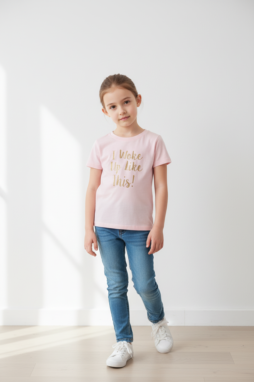 I Woke Up Like This Slogan T-shirt in Pink