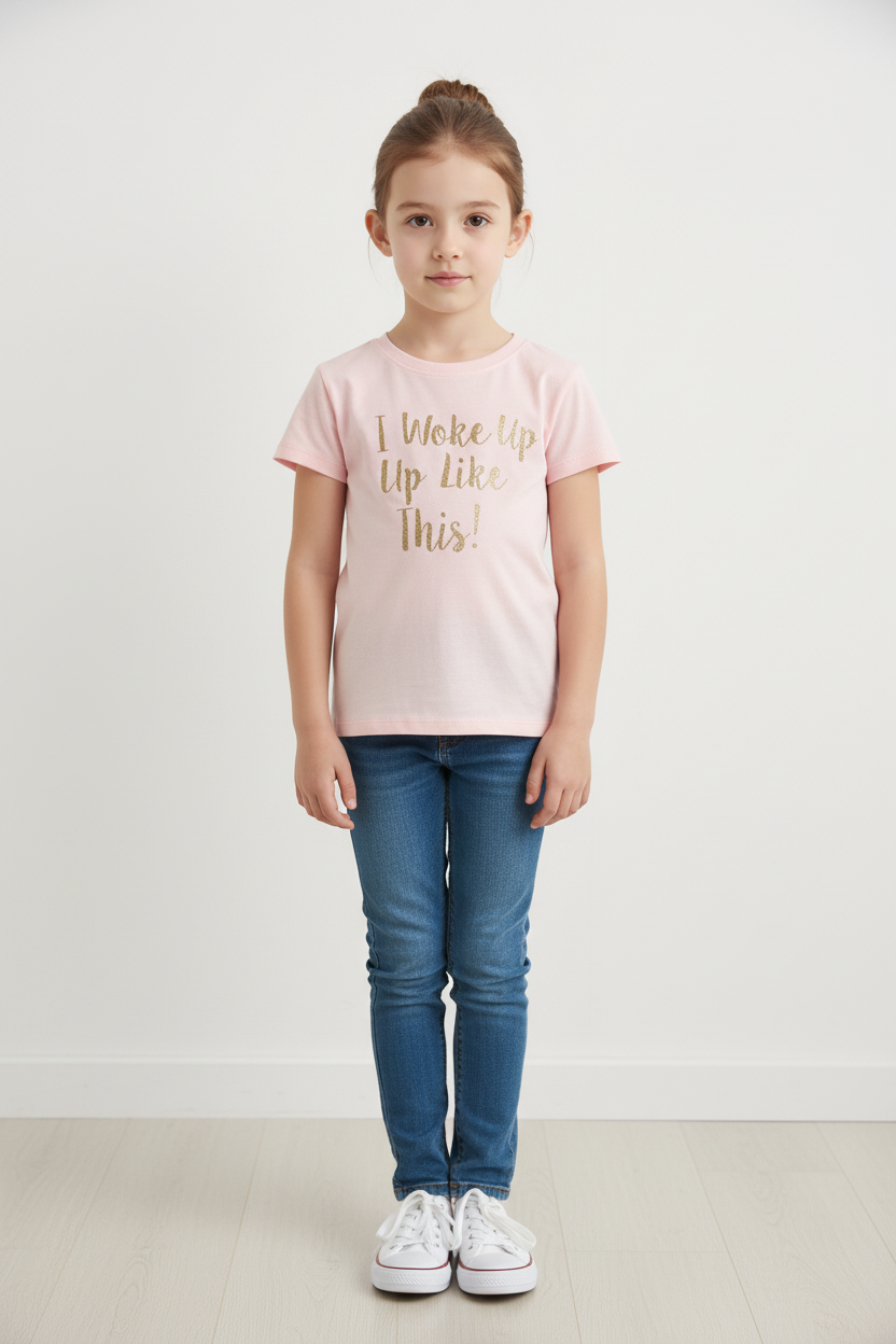 I Woke Up Like This Slogan T-shirt in Pink