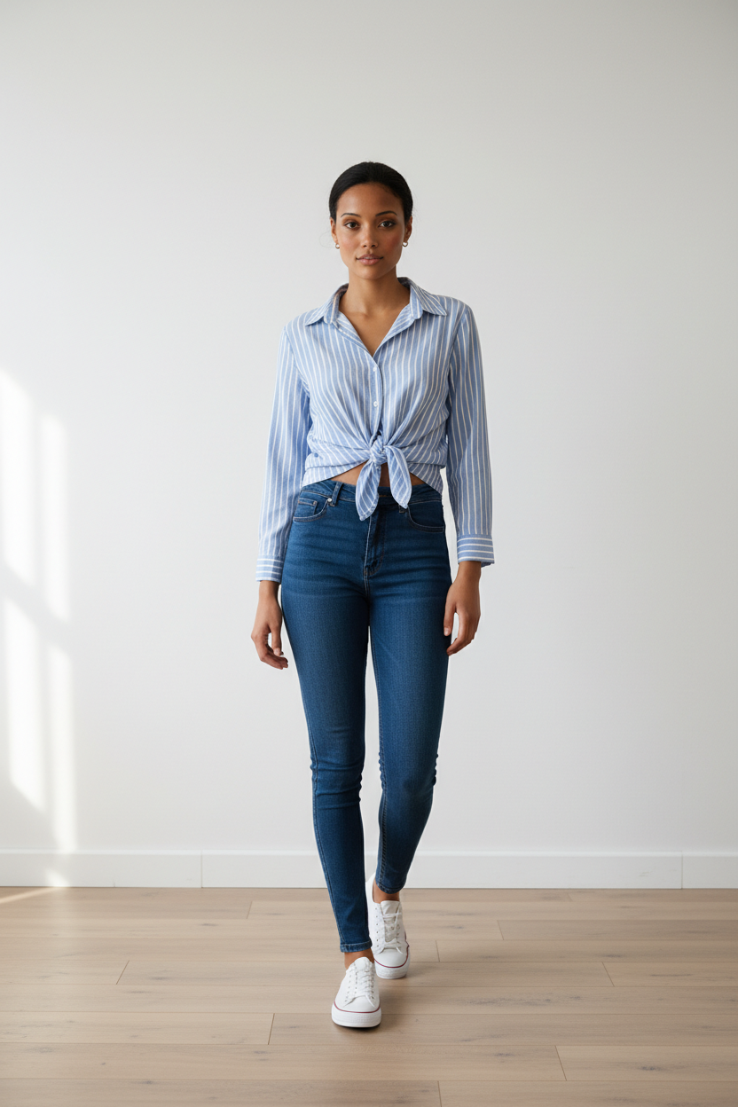 Tie Front Stripe Shirt in Blue