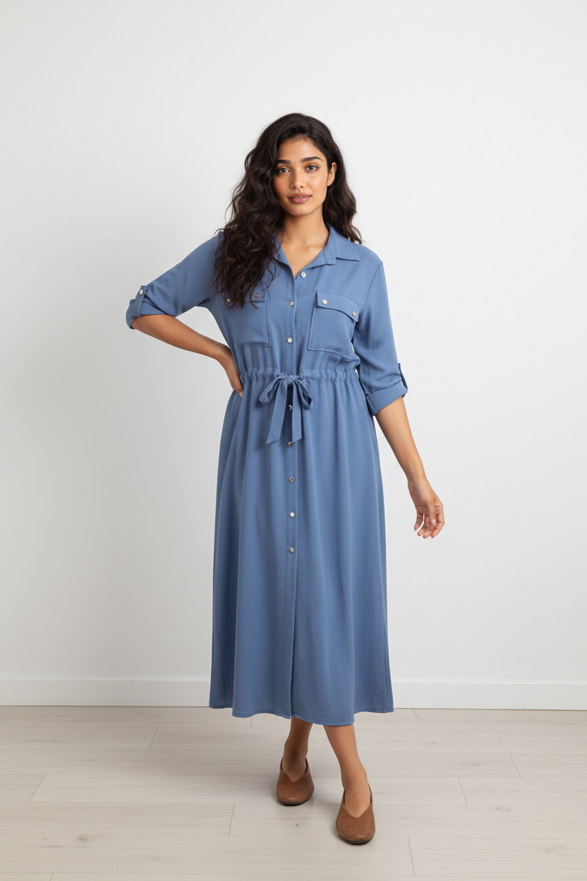 Midaxi Shirt Dress in Blue