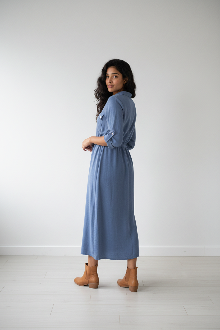 Midaxi Shirt Dress in Blue