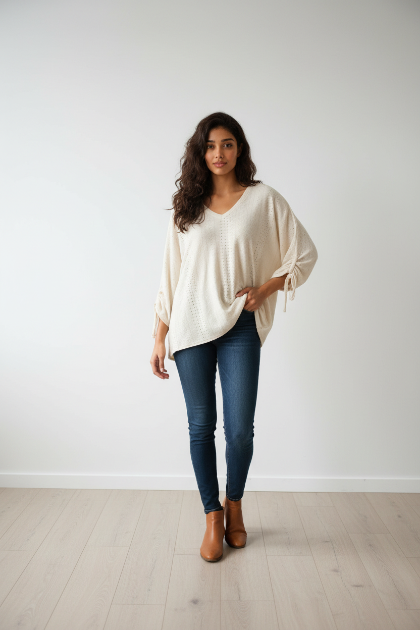 Ruched Sleeve Blouse in Stone