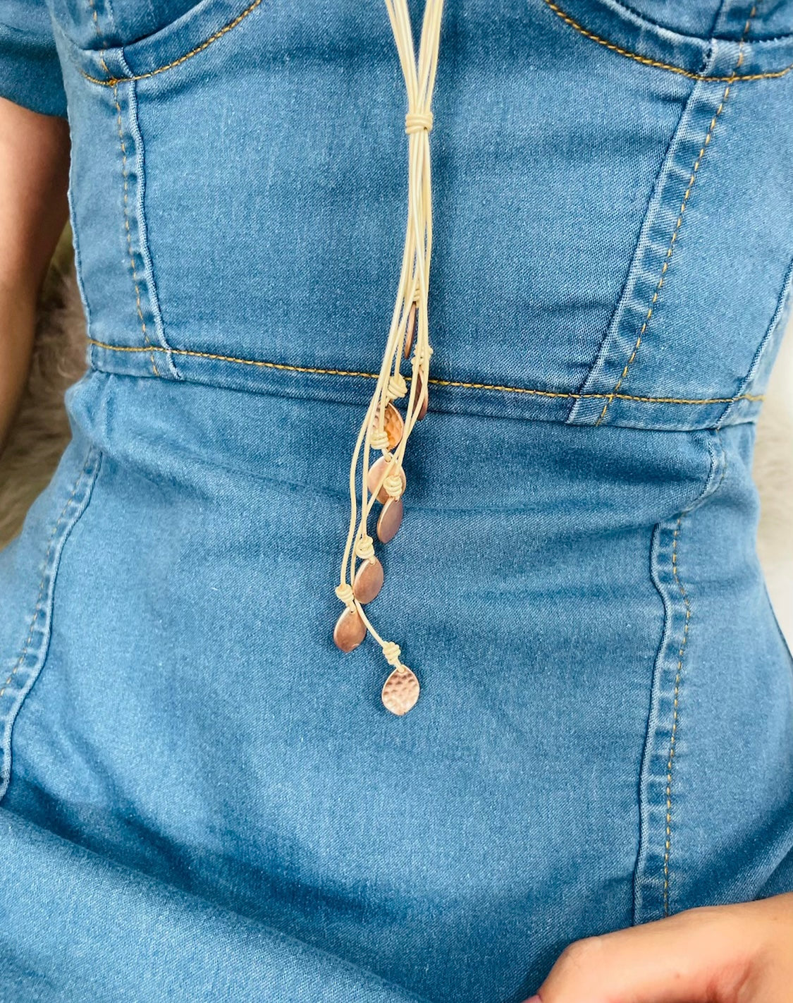 Rose Gold Drops Leather Necklace