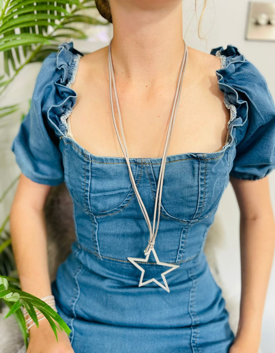 Silver Star Open Pendant Necklace