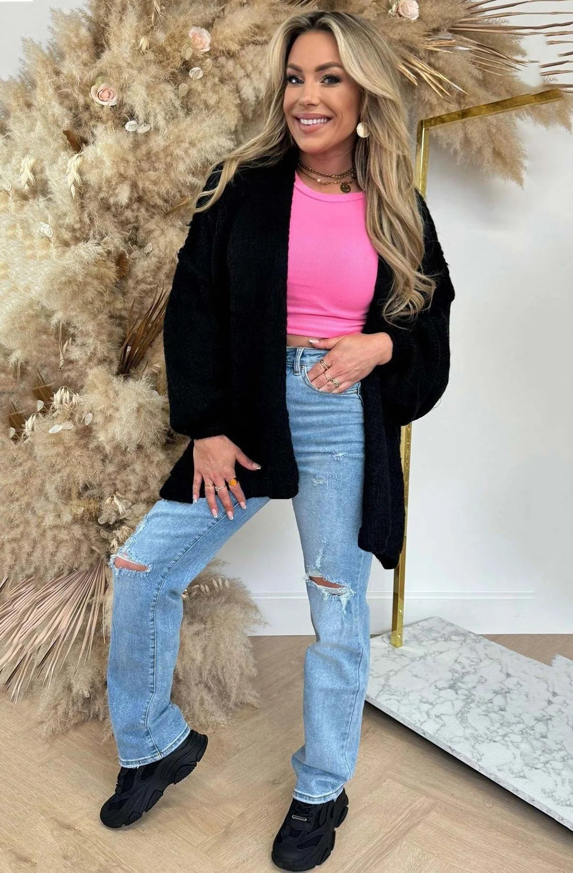 Cherry Longline Cardigan in Black