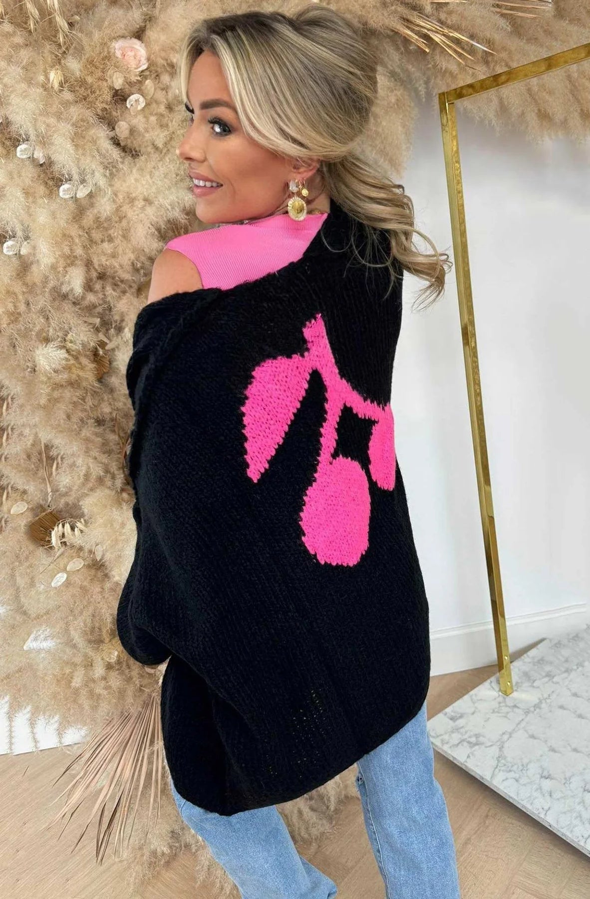 Cherry Longline Cardigan in Black