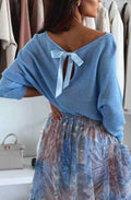 Bow Back Light Knit Jumper in Blue