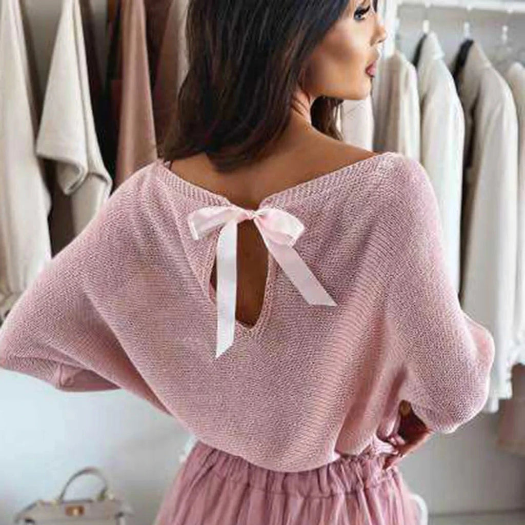 Bow Back Light Knit Jumper in Dusty Pink