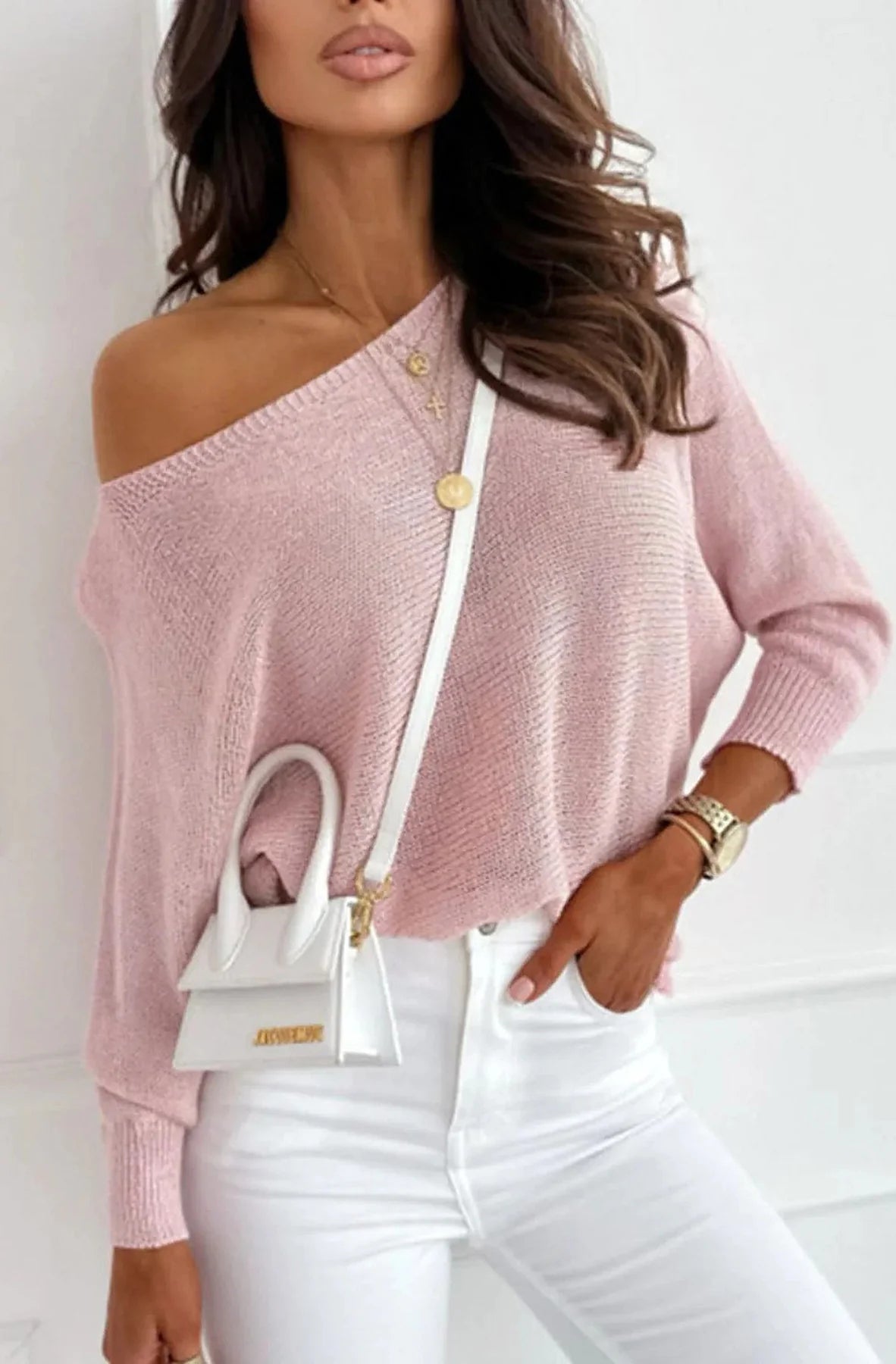 Bow Back Light Knit Jumper in Dusty Pink