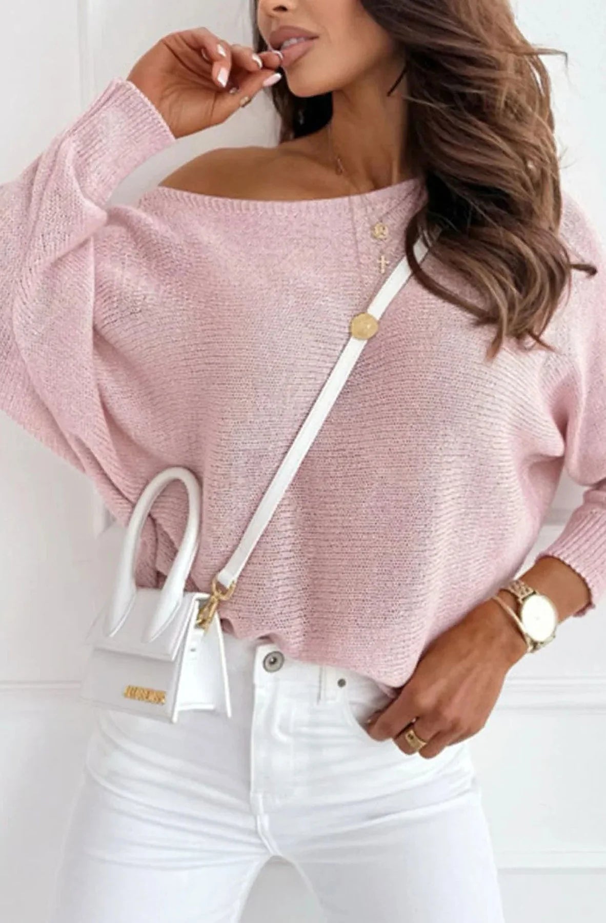 Bow Back Light Knit Jumper in Dusty Pink