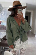Tie Up Frill Blouse in Khaki