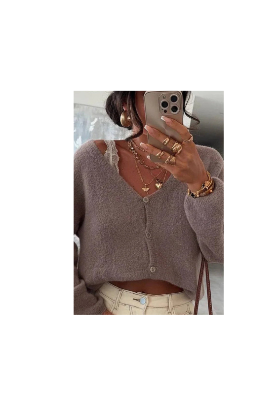 Knitted Cardigan in Mocha