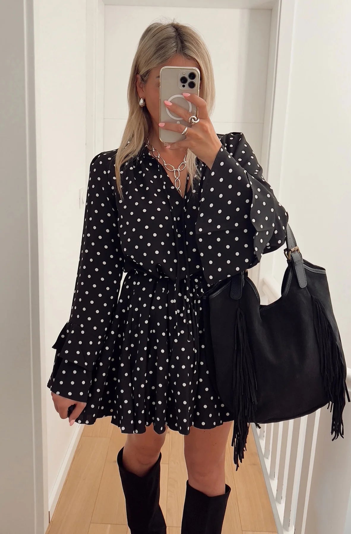 Polka Dot Mini Dress in Black