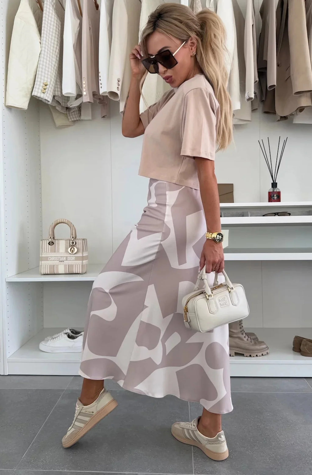 Satin Patterned Midaxi Skirt