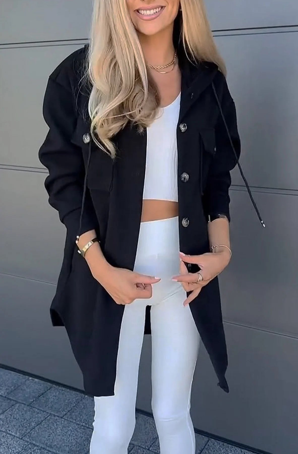 Hooded Longline Shacket in Black