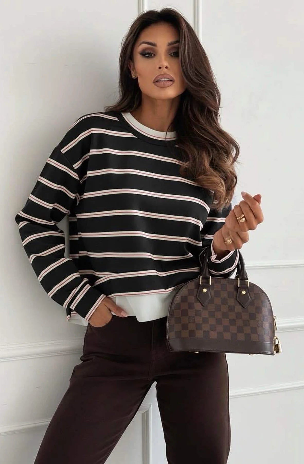 Stripe Double Layer Sweatshirt in Black