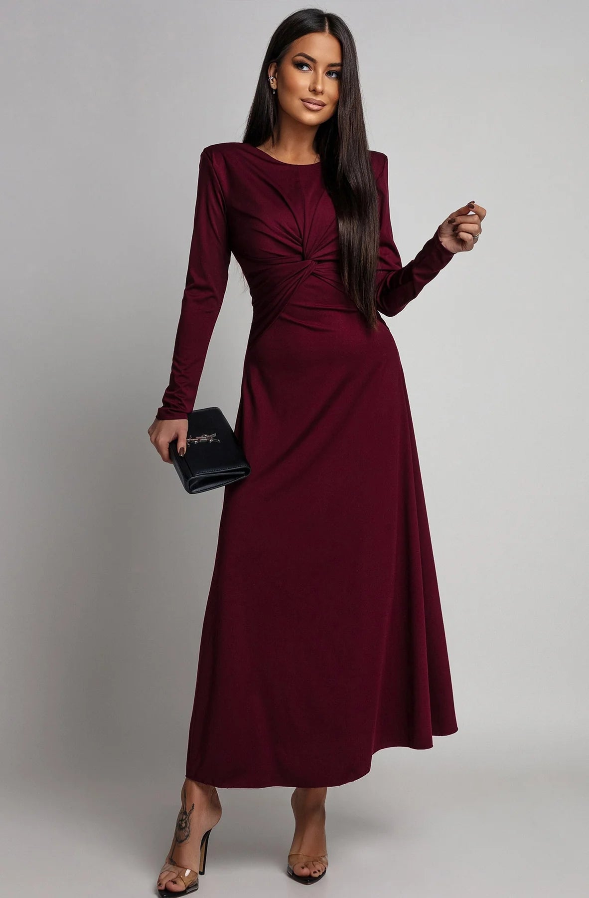 Twist Front Maxi Dress in Wine
